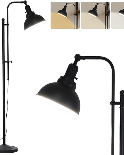 Floor Lamp, Industrial Floor Lamps for Living Rooms & Bedrooms - Rustic Farmhouse Reading Lamp Standing, Adjustable Metal Heads Indoor Task Lighting for Living Room Office Home Décor (Black-02 3S) - LeafyLoom