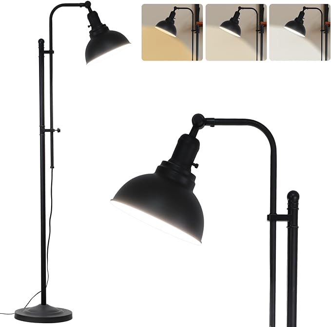 Floor Lamp, Industrial Floor Lamps for Living Rooms & Bedrooms - Rustic Farmhouse Reading Lamp Standing, Adjustable Metal Heads Indoor Task Lighting for Living Room Office Home Décor (Black-02 3S) - LeafyLoom