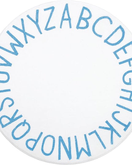 Topotdor Round Kids Play Rug Alphabet Nursery Area Rug Extra Large Soft Crawling Play Mat for Children Toddlers Bedroom (47 inch, Sky Blue/White) - LeafyLoom