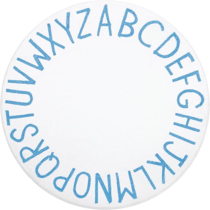 Topotdor Round Kids Play Rug Alphabet Nursery Area Rug Extra Large Soft Crawling Play Mat for Children Toddlers Bedroom (47 inch, Sky Blue/White) - LeafyLoom