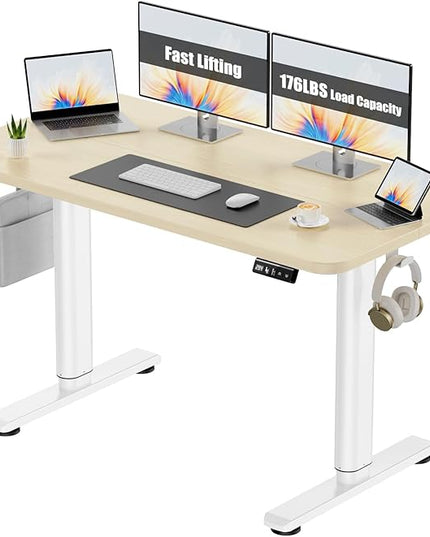 Electric Standing Desk Adjustable Height Stand Up Desk, 48" x 24" Sit Stand Desk, Low Noise Home Office Desk, Computer Desk with Splice Board, Child Lock & Memory Function, Maple - LeafyLoom