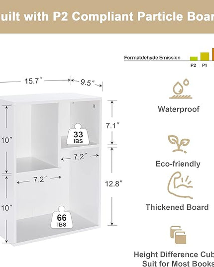 VECELO 3-Cube Small Bookshelf, Modern Bookcases with Shelves Height Up to 12.8 Inches, Suit for Common Size TextBook, Vertical or Horizontal, Cubby Storage Organizer,Pearl White - LeafyLoom