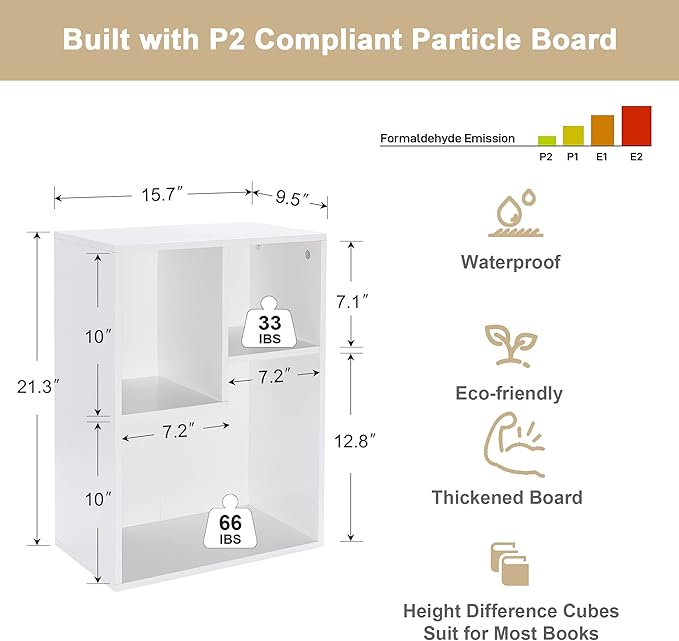 VECELO 3-Cube Small Bookshelf, Modern Bookcases with Shelves Height Up to 12.8 Inches, Suit for Common Size TextBook, Vertical or Horizontal, Cubby Storage Organizer,Pearl White - LeafyLoom
