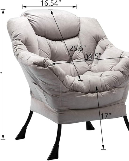 HollyHOME Modern Fabric Large Lazy Chair, Accent Oversized Comfy Reading Chair, Thick Padded Cozy Lounge Chair with Armrest, Single Steel Frame Leisure Sofa Chair for Living Room, Bedroom, Dorm, Grey - LeafyLoom