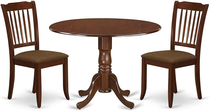 East West Furniture DLDA3-MAH-C Dublin 3 Piece Modern Set Contains a Round Wooden Table with Dropleaf and 2 Linen Fabric Dining Room Chairs, 42x42 Inch, Mahogany - LeafyLoom