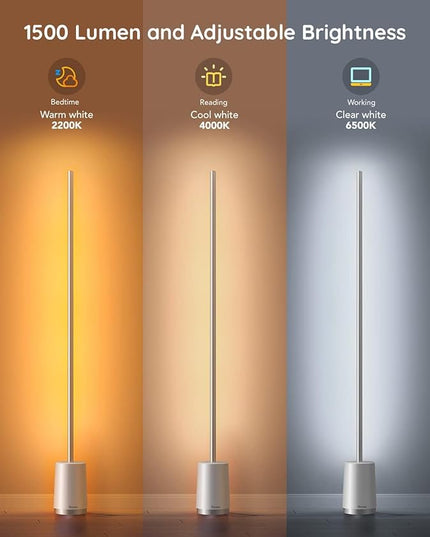 Govee Floor Lamp, RGBIC Lyra Color Changing Corner Lamp, Modern LED Lights with Wi-Fi App Control, 64+ Scene, DIY Modes, Music Sync, Standing Lamp, Suitable for Bedroom - LeafyLoom