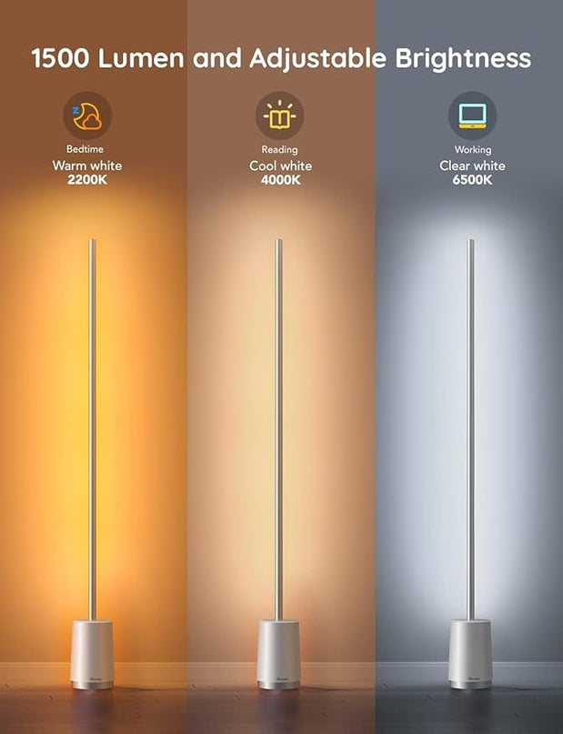 Govee Floor Lamp, RGBIC Lyra Color Changing Corner Lamp, Modern LED Lights with Wi-Fi App Control, 64+ Scene, DIY Modes, Music Sync, Standing Lamp, Suitable for Bedroom - LeafyLoom
