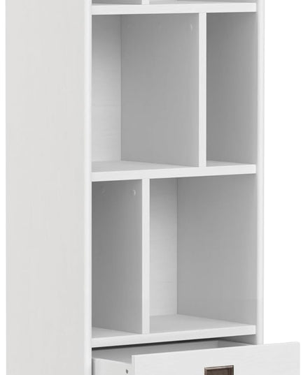 SIMPLIHOME Draper SOLID HARDWOOD 64 inch x 22 inch Mid Century Modern Bookcase and Storage Unit in White for The Living Room, Study Room and Office - LeafyLoom