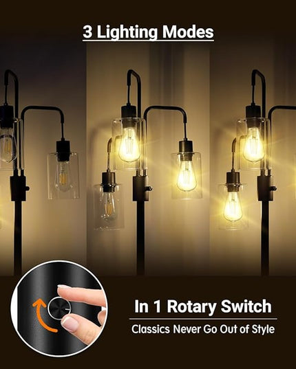 BoostArea Industrial Floor Lamp for Living Room,Glass Lampshade,Modern Stand Up Lamp with 3 Light,Simple Design Floor Lamp for Bedroom, Living Room, Office, Kids Room, Reading - LeafyLoom