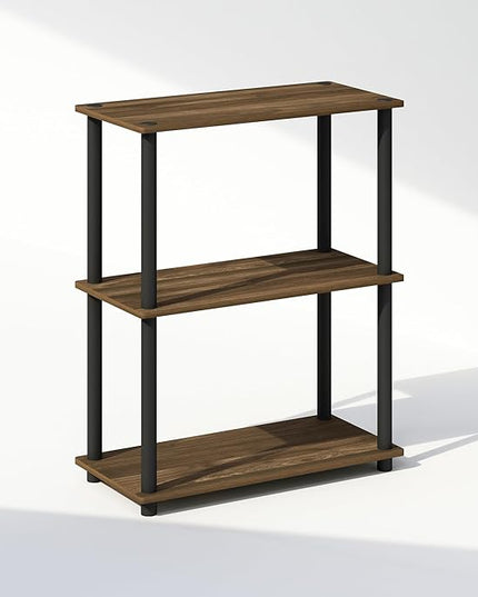 Furinno Turn-N-Tube 3-Tier Multipurpose Compact Display Rack, Shelving Unit, Bookcase, Columbia Walnut/Black - LeafyLoom
