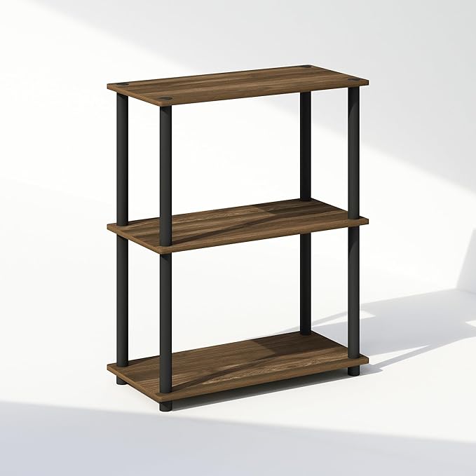 Furinno Turn-N-Tube 3-Tier Multipurpose Compact Display Rack, Shelving Unit, Bookcase, Columbia Walnut/Black - LeafyLoom