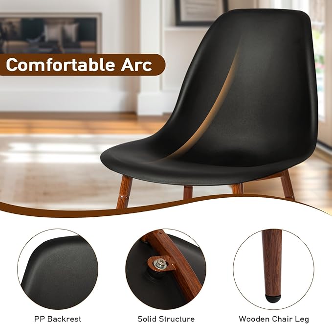 CangLong Modern Popular Dining Chairs Set 2 with Plastic seat and Metal Legs for Dining&Lving Room,Black - LeafyLoom