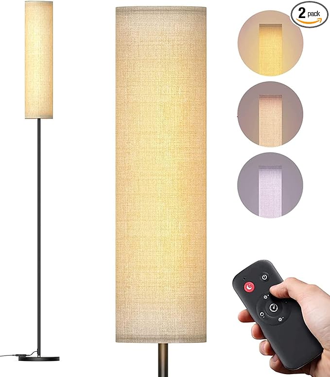 Floor Lamp,4 Color Temperature Modern LED Standing Lamp,Stepless Dimmer Remote Control Floor Lamps for Living Room/Bedroom/Office,3000k-7000k Elegant Tall Lamps with Linen Lamp Shade,Timmer - LeafyLoom