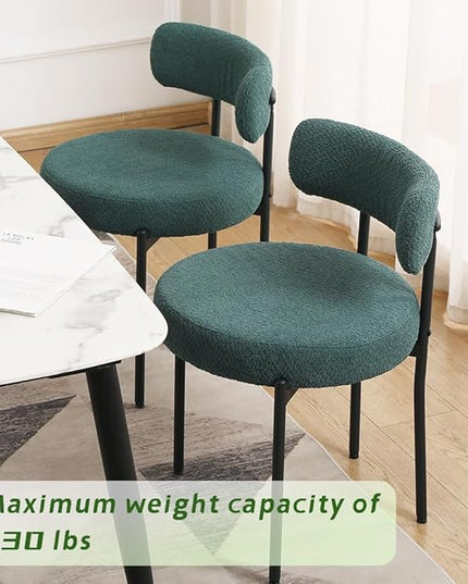 EDWELL Green Dining Chairs Set of 4, Modern Upholstered Dining Room Chairs with Thick Cushion, Curved Backrest Kitchen Chairs Boucle Chair for Dining Room, Living Room - LeafyLoom