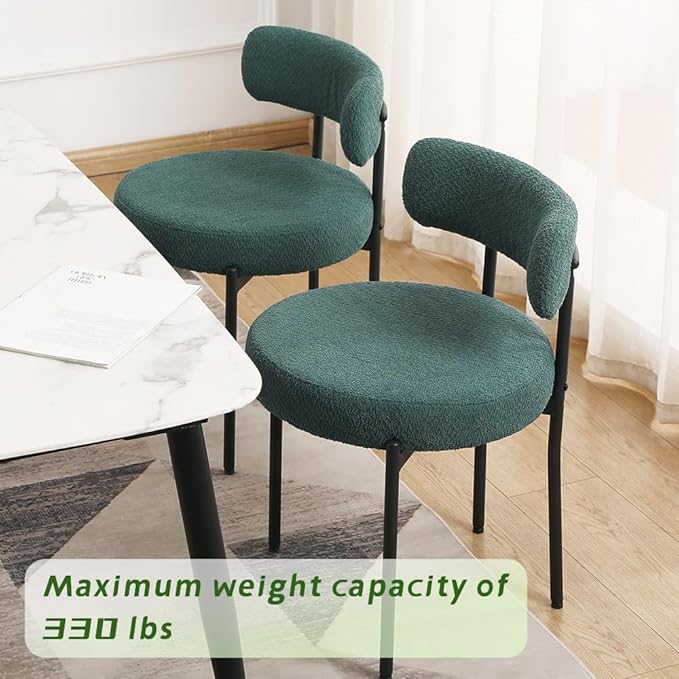 EDWELL Green Dining Chairs Set of 4, Modern Upholstered Dining Room Chairs with Thick Cushion, Curved Backrest Kitchen Chairs Boucle Chair for Dining Room, Living Room - LeafyLoom