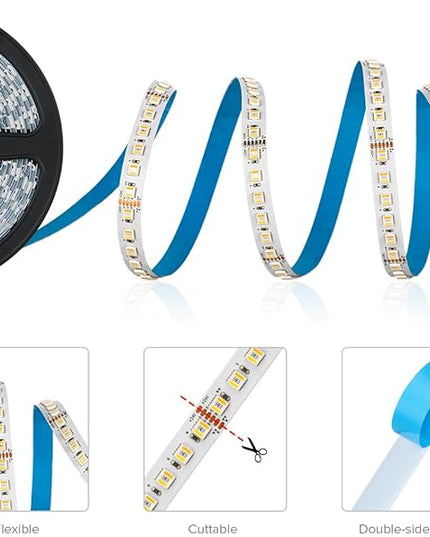 BTF-LIGHTING RGBCCT 5 Colors in 1 LED Tape Lights 5050SMD RGBWW RGB+Dimmable Color Temperature 2700K-6500K 16.4ft 96LED/m 480LED IP30 DC24V White PCB for Home Decoration(No Adapter or Controller) BTF-LIGHTING