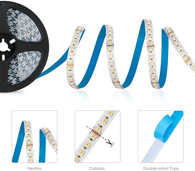 BTF-LIGHTING RGBCCT 5 Colors in 1 LED Tape Lights 5050SMD RGBWW RGB+Dimmable Color Temperature 2700K-6500K 16.4ft 96LED/m 480LED IP30 DC24V White PCB for Home Decoration(No Adapter or Controller) BTF-LIGHTING