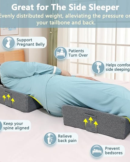 KAAMOS Positioning Wedge Pillow for Side Sleeping Bed Wedges for Adults (2 in 1) Bed Sore Turning Wedges for Elderly Bed Foam Incline Wedge Positioning Pillows for Bedridden After Surgery - LeafyLoom