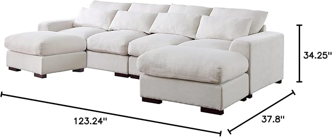 Modular Sectional 2 Ottomans, Linen Blend Upholstery Sofa Couches Sleeper, Movable Chaise for Living Room, Apartment, Beige, 123.24, Beige5 - LeafyLoom