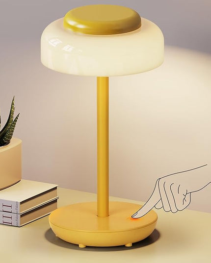 QiMH Battery Operated LED Table Lamp, 5000mAh Cordless Desk Lamp with 3 Level Brightness Touch Control, Mini Rechargeable Night Light for Living Room, Bedroom, Outdoor bar (Yellow) - LeafyLoom