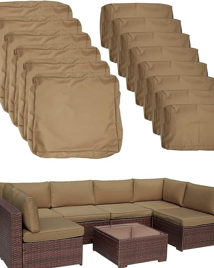 ClawsCover 14Pack Outdoor Patio Seat and Back Cushions Replacement Covers Fit for 7Pieces 6-Seater Wicker Rattan Sectional Couch Chair Furniture Set,Taupe-Include Cover Only (Small) - LeafyLoom
