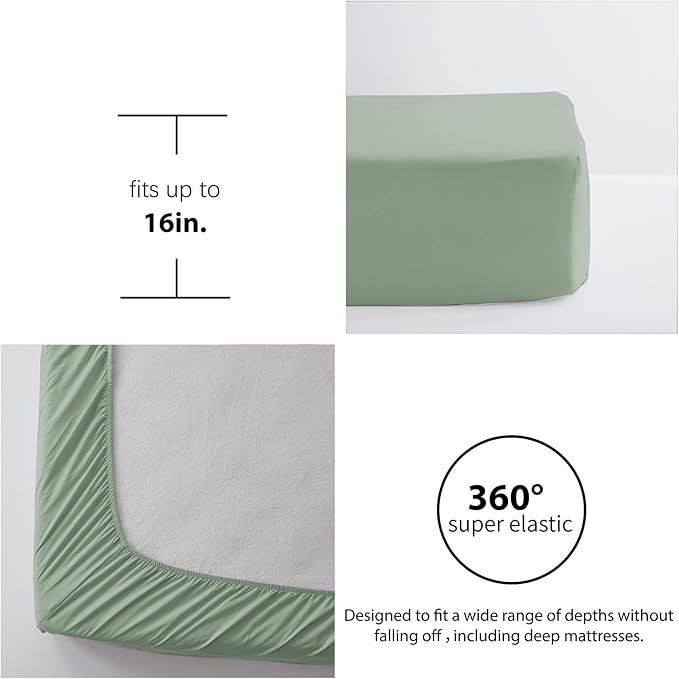Anluoer Queen Comforter Set 7 Piece, Sage Green Bed in a Bag with Sheets, Pom Pom Boho Bedding Comforter Sets with 1 Comforter, 2 Pillow Shams, 2 Pillowcases, 1 Flat Sheet, 1 Fitted Sheet - LeafyLoom