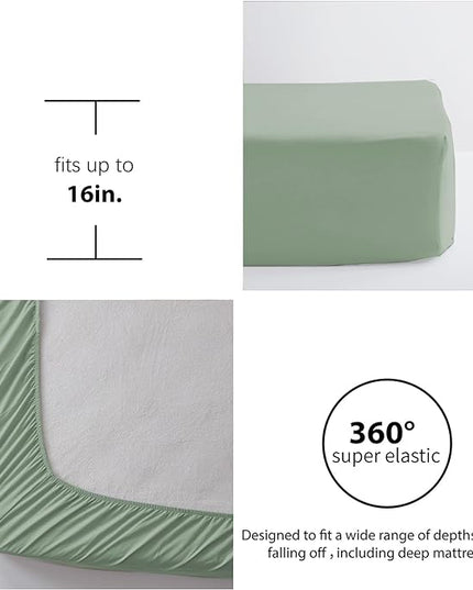 Anluoer Queen Comforter Set 7 Piece, Sage Green Bed in a Bag with Sheets, All Season Ruffle Shabby Chic Bedding Sets with 1 Comforter, 2 Pillow Shams, 2 Pillowcases, 1 Flat Sheet, 1 Fitted Sheet - LeafyLoom