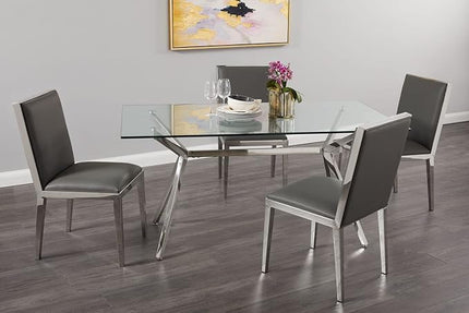 Uptown Club Glass Dining Table with Versatile Rectangular Designs, Tempered Surfaces, and Sturdy Bases for Modern Homes, Seats 4 to 8 People, Elegant Statement Piece, 36" x 63", Silver - LeafyLoom