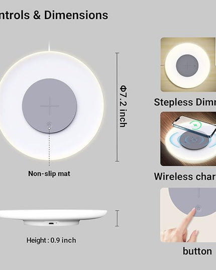 Table Lamp with Wireless Charger, Table Lamp with USB Port 2, Nightstand Lamp with Charging Station, Desk Night Light with Wireless Charger, Three-Port Plug (Table Lamp 4000K) - LeafyLoom
