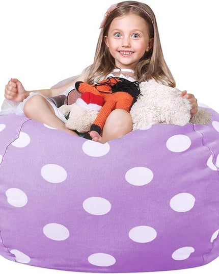Wekapo Stuffed Animal Storage Bean Bag Chair Cover for Kids | Stuffable Zipper Beanbag for Organizing Children Plush Toys Large Premium Cotton Canvas (Purple Dot, X-Large) - LeafyLoom