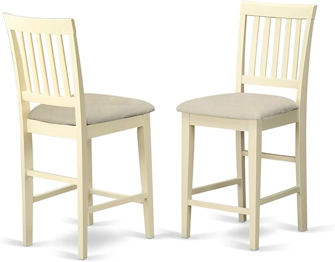 East West Furniture VERN5-WHI-C 5 Piece Counter Height Dining Set Includes a Square Dinette Table and 4 Linen Fabric Kitchen Dining Chairs, 36x36 Inch, Buttermilk & Cherry - LeafyLoom