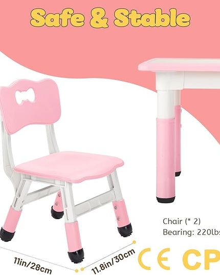 FUNLIO Adjustable Kids Chair (2pcs), 3 Level Height Adjustable Toddler Chair for Ages 3-8, Sturdy Child Chair with Maximum Bearing 220lbs, for Classrooms/Daycares/Homes, CPC & CE Approved - Pink - LeafyLoom