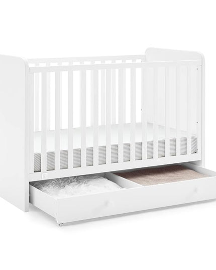 Delta Children babyGap Graham 4-in-1 Convertible Crib with Storage Drawer + Brannan Bear Bookcase with Bins + Brannan Bear Wall Shelf with 4 Hooks, Bianca White (Bundle) - LeafyLoom