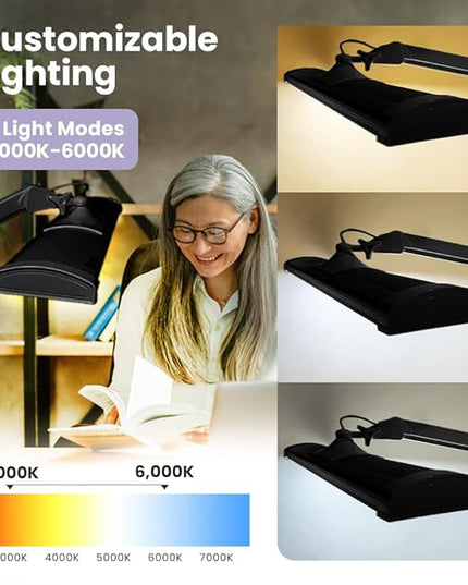 Neatfi Ultra 3,500 Lumen LED Desk Lamp, Color Correlated Temperature, 3 Light Modes, Dimmable, 45W, 26 Inch Wide Metal Shade, 540 SMD LEDs (CCT with Clamp, Black) - LeafyLoom