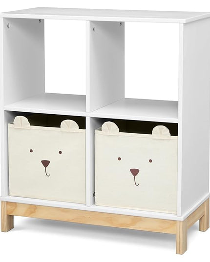 Delta Children babyGap Oxford 6-in-1 Convertible Crib + Brannan Bear Bookcase with Bins + Brannan Bear Wall Shelf with 4 Hooks, Bianca White/Natural (Bundle) - LeafyLoom