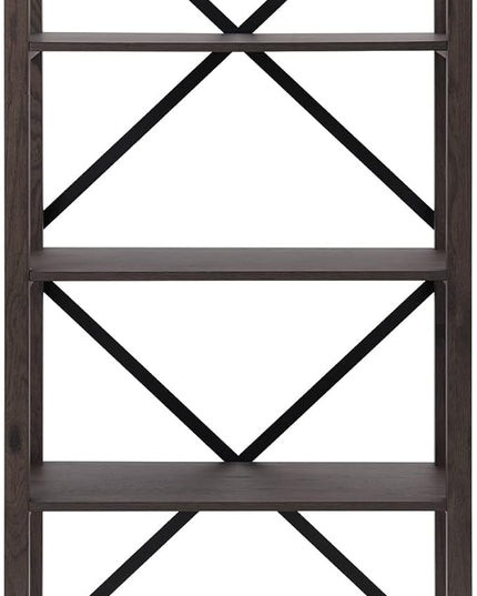 Walker Edison Andersen Urban Industrial Metal X-Back Bookshelf, 64 Inch, Sable Grey - LeafyLoom
