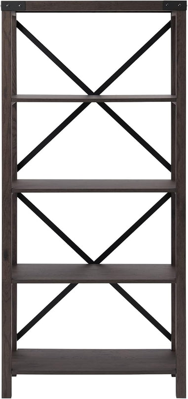 Walker Edison Andersen Urban Industrial Metal X-Back Bookshelf, 64 Inch, Sable Grey - LeafyLoom