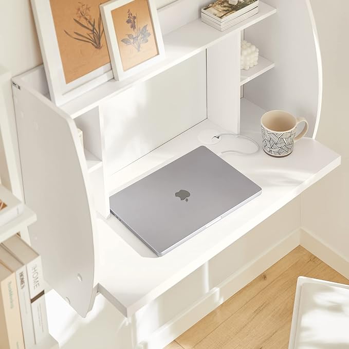 Haotian Folding Home Office Table Desk Workstation Computer Desk with Storage Shelves, Trestle Desk, White FWT18-W - LeafyLoom
