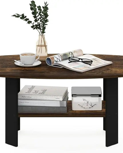 Furinno Simple Design Coffee Table, Amber Pine/Black - LeafyLoom