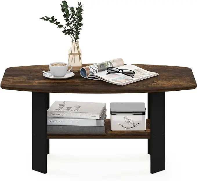 Furinno Simple Design Coffee Table, Amber Pine/Black - LeafyLoom