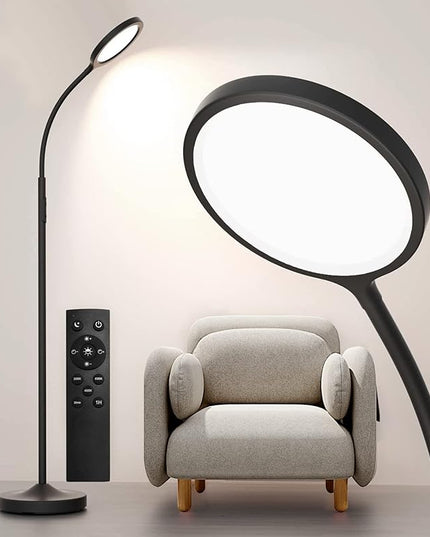 Floor Lamp,Super Bright Dimmable LED Lamps for Living Room, Custom Color Temperature Standing Lamp with Remote Push Button, Adjustable Gooseneck Reading Floor Lamp for Bedroom Office Black - LeafyLoom