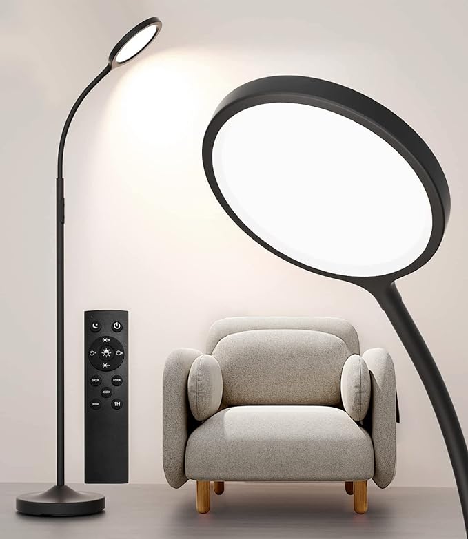 Floor Lamp,Super Bright Dimmable LED Lamps for Living Room, Custom Color Temperature Standing Lamp with Remote Push Button, Adjustable Gooseneck Reading Floor Lamp for Bedroom Office Black - LeafyLoom