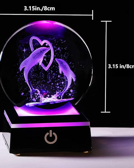 Qianwei 3D Laser Crystal Ball Dolphin Gifts for Women Men,Dolphin Decor Glass Figurines Statue Stuff for Room Decorations Birthday for Lovers Keepsake Paperweight (2 Dolphin in The Crystal Ball) - LeafyLoom