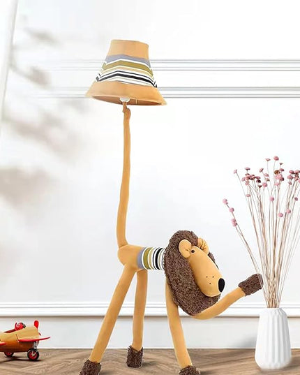 Kids Floor Lamp, Brown Lion Creative Design Modern Floor Lamp for Bedroom, 51 Inch Hand-Stitched Toy Standing Lamp for Living Room, Package Come with an E26 LED Bulb (Brown Lion) - LeafyLoom
