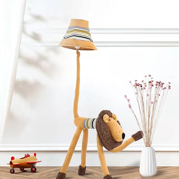 Kids Floor Lamp, Brown Lion Creative Design Modern Floor Lamp for Bedroom, 51 Inch Hand-Stitched Toy Standing Lamp for Living Room, Package Come with an E26 LED Bulb (Brown Lion) - LeafyLoom