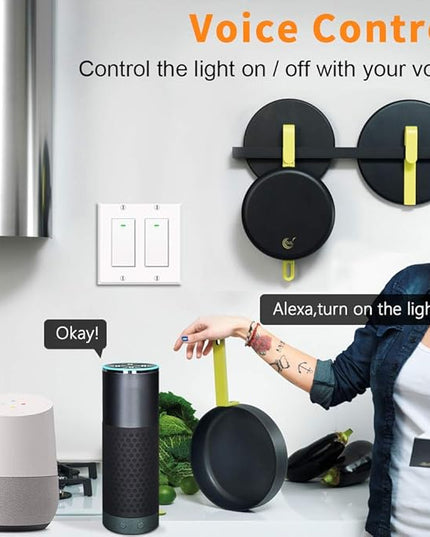 Alexa Light Switch, Double Smart WiFi Light Switches, Smart Switch 2 Gang Compatible with Alexa and Google Home, Neutral Wire Needed, with Remote Control, Timing Schedule, No hub Required (4Pack) bekca