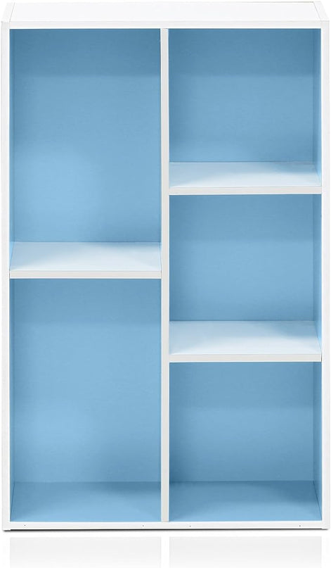 Furinno 5-Cube Reversible Open Shelf, White/Light Blue 11069WH/LBL - LeafyLoom
