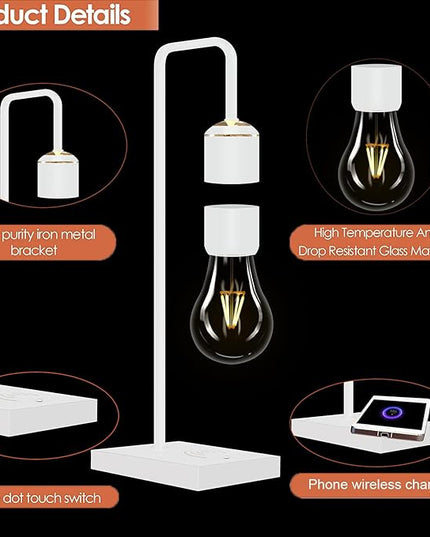 Magnetic Levitating Lamp with Phone Wireless Charging Pad 24.5" Floating White Table Lamp Nightstand Lamp Bedside Lamp White Lamp for Bedrooms & Living Room Christmas Gift Home Decoration - LeafyLoom