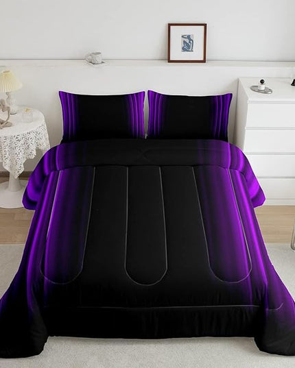 Geometric Abstract Ombre Comforter Set Kids Teens Purple and Black Striped Bedding Bed Set Decor Modern Fashion Comforter Inner Fill Bedroom Collection 3Pcs Full Size - LeafyLoom