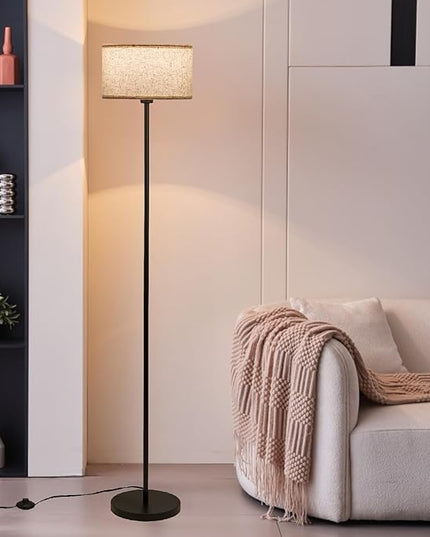 Modern Simple Floor Lamp Design with White Shade, Foot Pedal Switch, Minimalism floor Lamp for Living Room Bedroom Office Dining Room Kitchen, Black Pole Lamp (with Bulb) - LeafyLoom